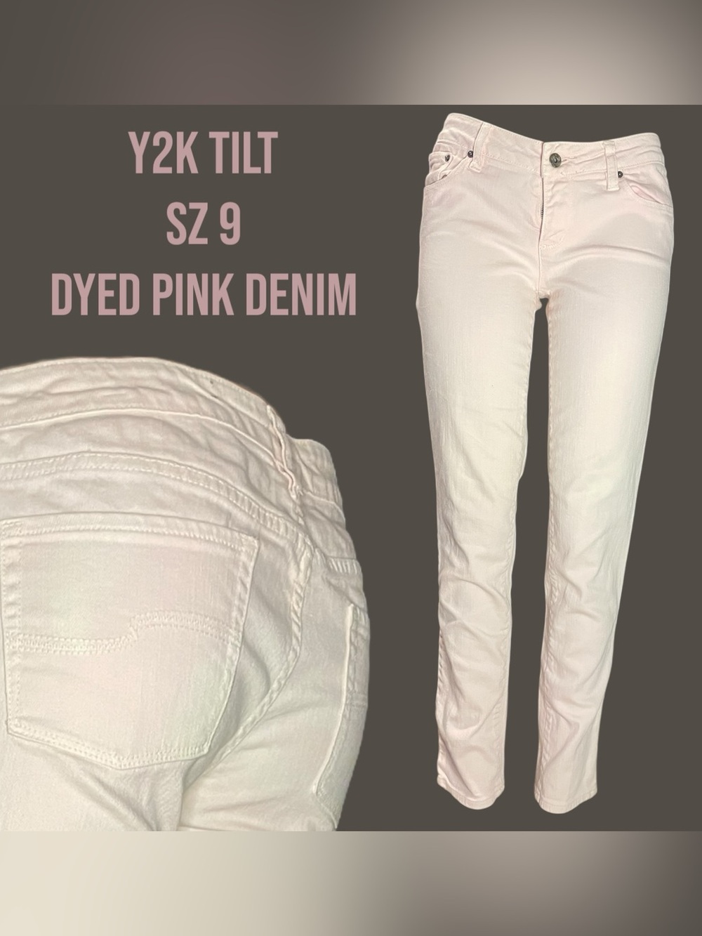 Y2K Tilt Dyed Pink Denim Super Skinny Jeans Size 9 Pastel Casual Minimalist